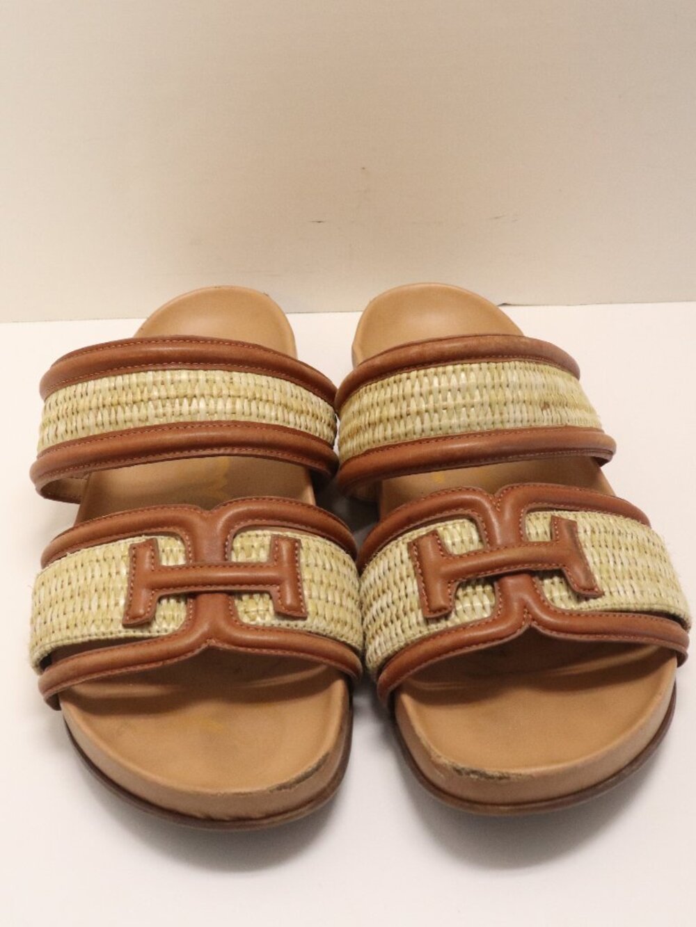 Sam Edelman Bay Style Slide Sandals Roran Woven Raffia and Leather Size 9M